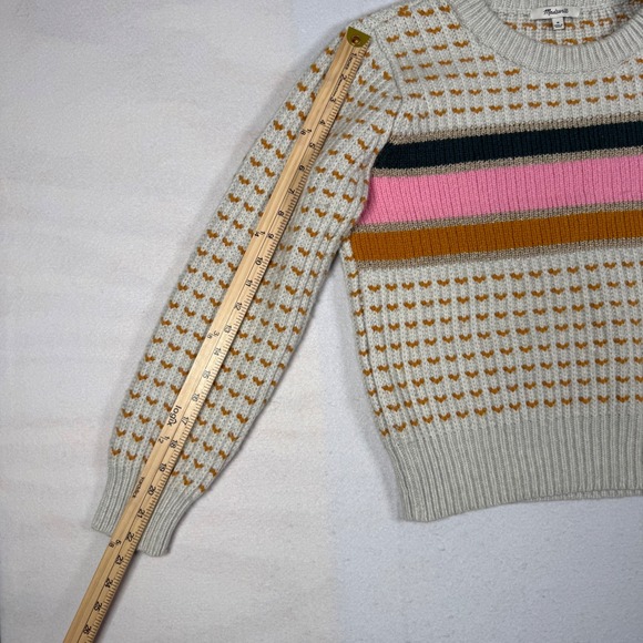 Madewell Merino Wool Alpaca Blend Striped Heart Crewneck Sweater Metallic Medium - Picture 7 of 9